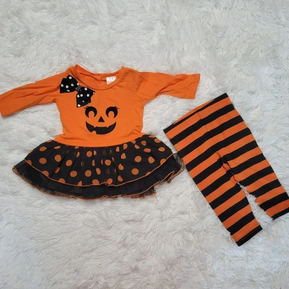 Youngland Baby Girls' Pumpkin Patch Halloween Tutu Dress with Knit Legging - 12M